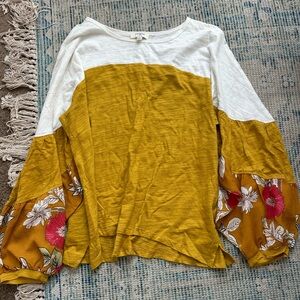 Floral Top - Mustard and White